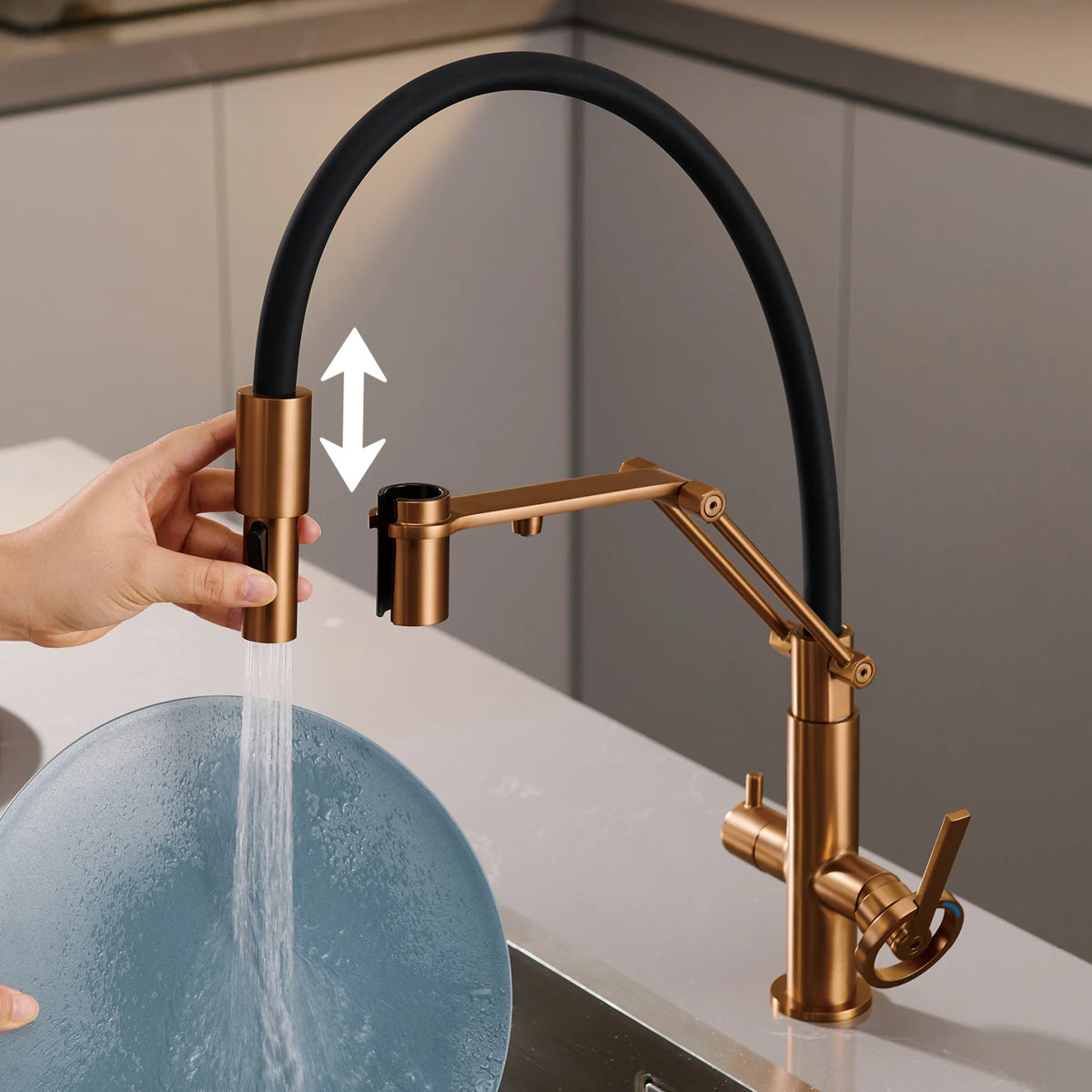 Industrial Brass Brushed Rose Gold Faucet Separated Filter