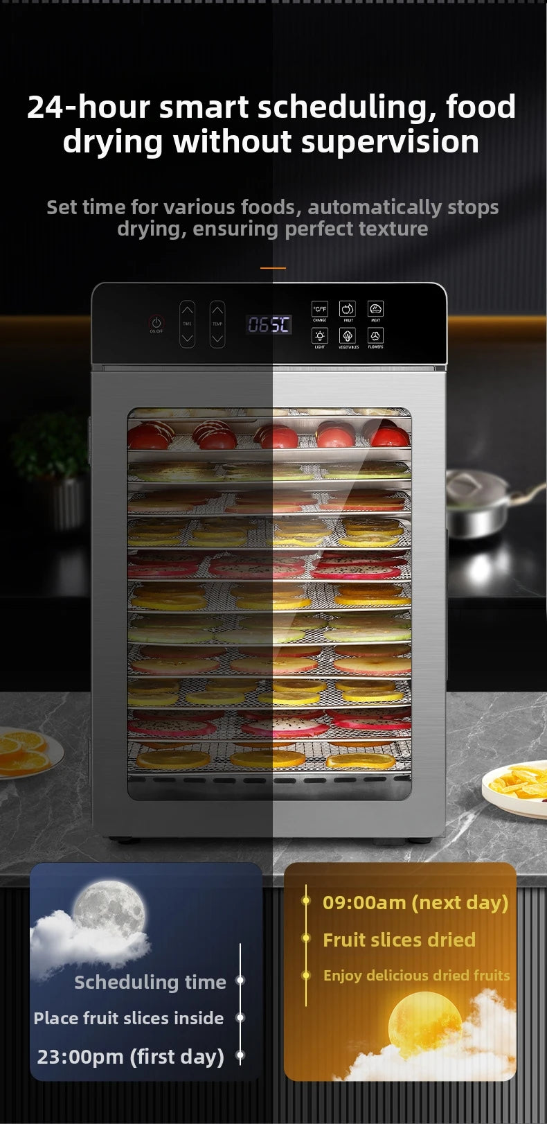 Smart Touch Screen Food Dehydrator 12 Layers Stainless