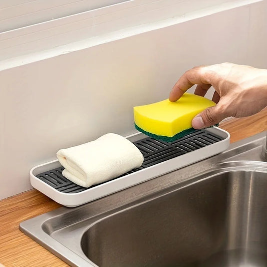 Sink Organizer Drain Tray Sponge Holder Cutlery Drainer