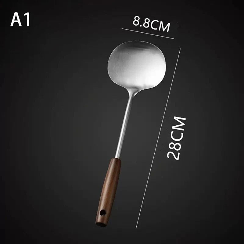 Stainless Steel Wok Spatula Chef-Specific Cooking Spoon Wooden