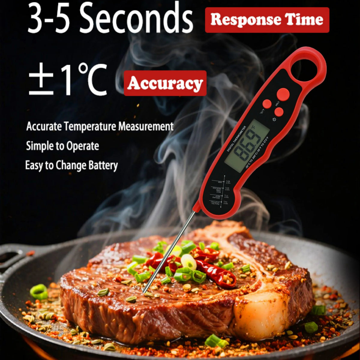 Instant Read Digital Food Thermometer Backlight Hold Function
