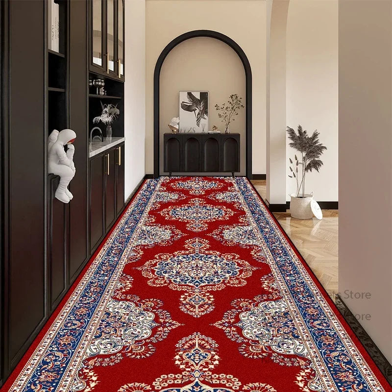 Bohemian Red Long Corridor Carpet Luxury Persia Decoration