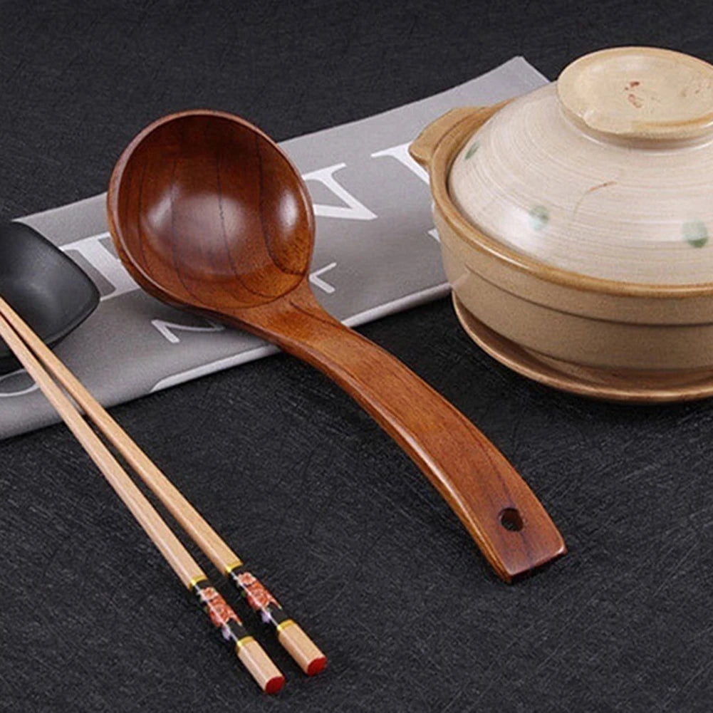 1pc Wooden Soup Spoon Long Handle Dessert Rice