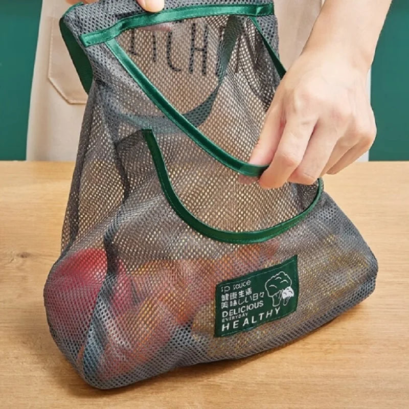 Hanging Breathable Mesh Produce Storage Bag Handheld Vegetable