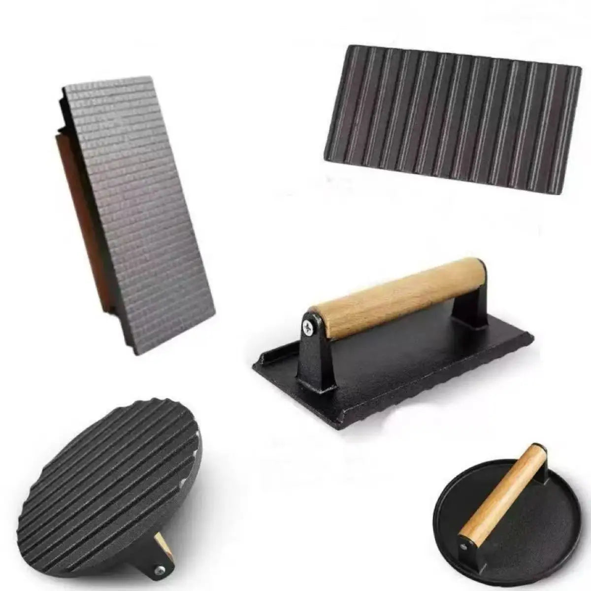 Cast Iron Steak Burger Press Round Rectangular Uncoated