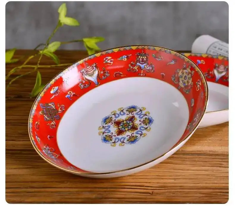 Gold Border Enamel Deep Plate Chinese Bone China