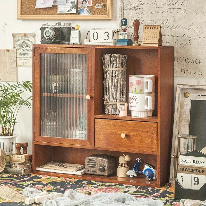 Retro Tabletop Display Cabinet - 3-Tier Glass &