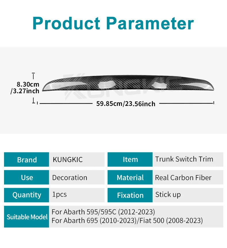 Real Hard Carbon Fiber Sticker Fiat 500 08-23