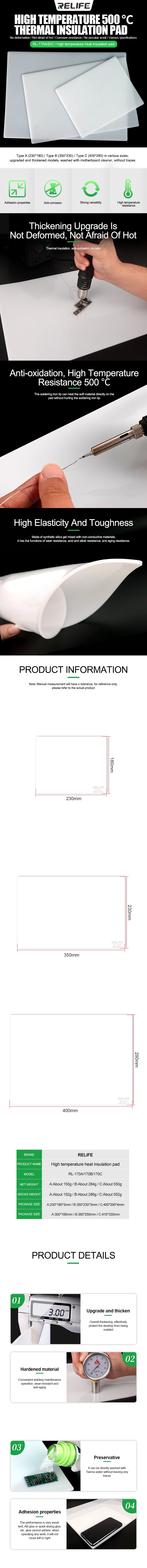 Relife Rl-170a 500 High Temperature Thermal Insulation Pad