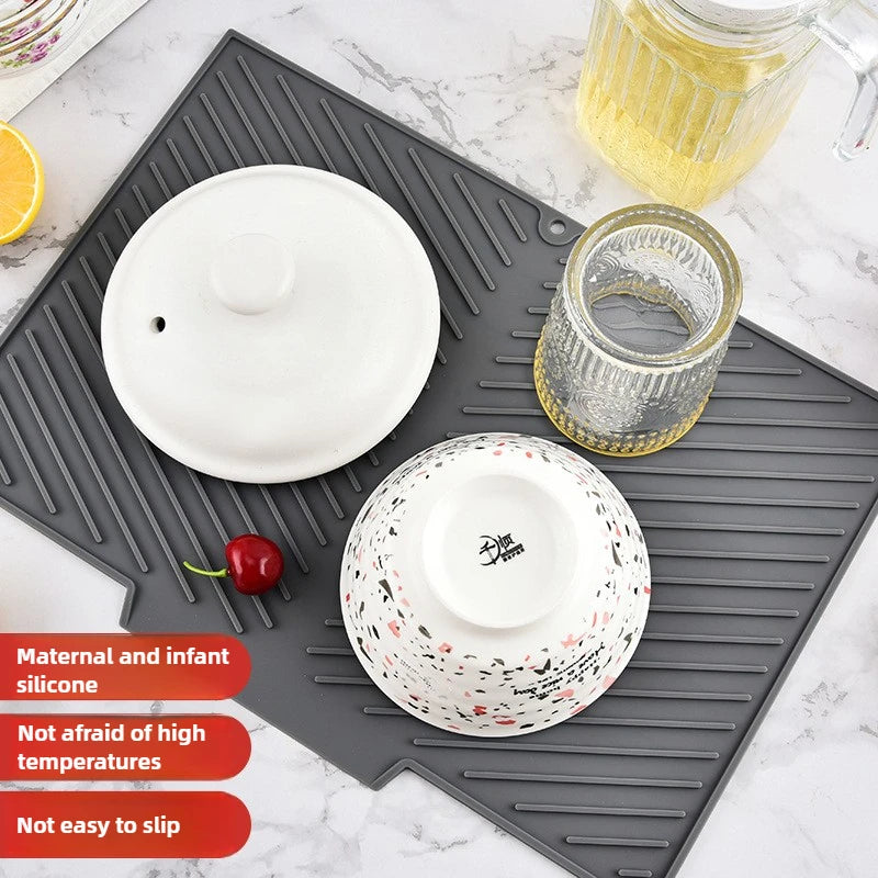 Dish Drying Mat-Silicone Drying Pad Counter Non-Slip Drain