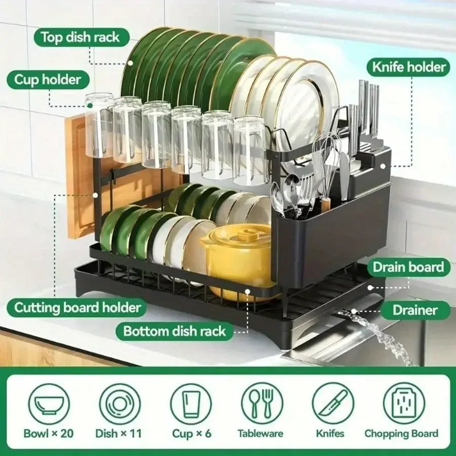 2-Tier Stainless Steel Dish Drying Rack Drainboard Rustproof