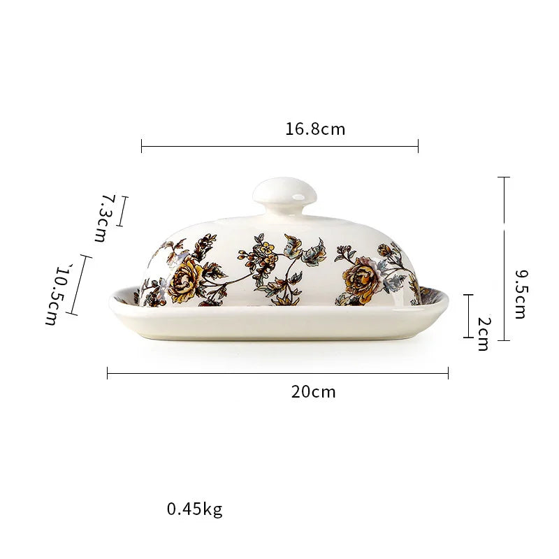 Nodic Style Hand-Painted Ceramic Butter Dish Lid Countertop