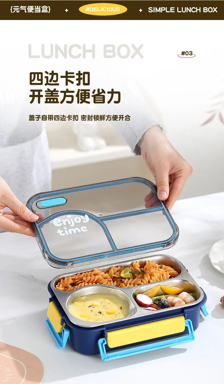 304 Stainless Steel Divided Lunch Box Fork Multi-Compartment
