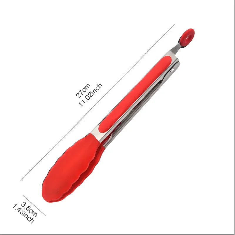 9-Inch Silicone Food Tongs Grill Stainless Steel Food