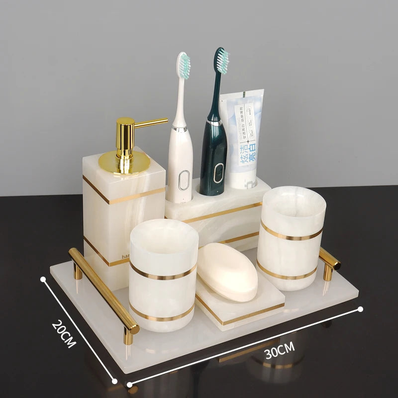 White Onyx Natural Marble Bathroom Gold Luxury Soap