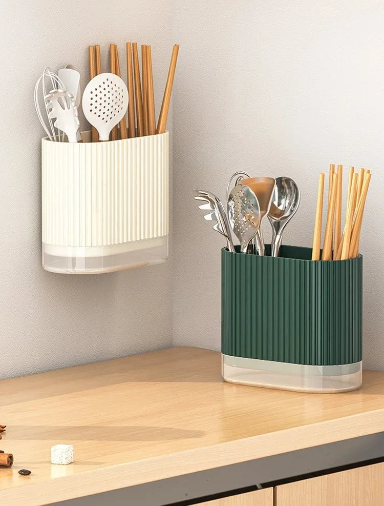 Wall Mount Chopsticks Holder Drain Dry Utensil Organizer