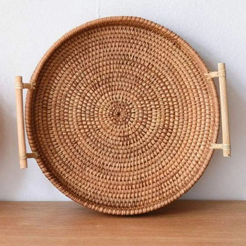 Handwoven Rattan Tray & Food Storage Basket Eco-Friendly