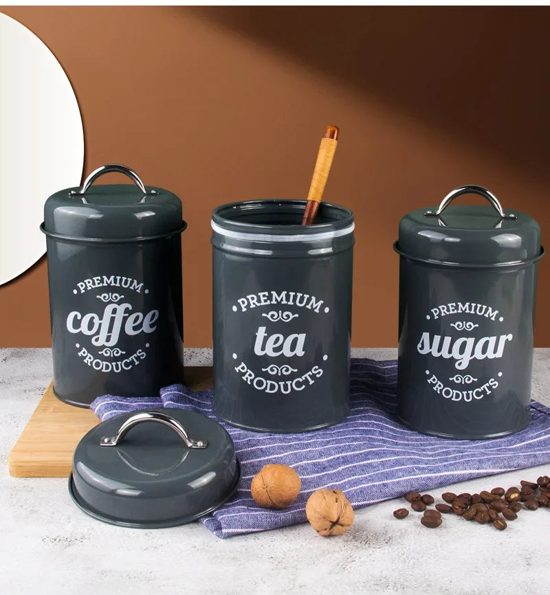 Canisters Coffee Tea Sugar Flour Metal Tin Jars