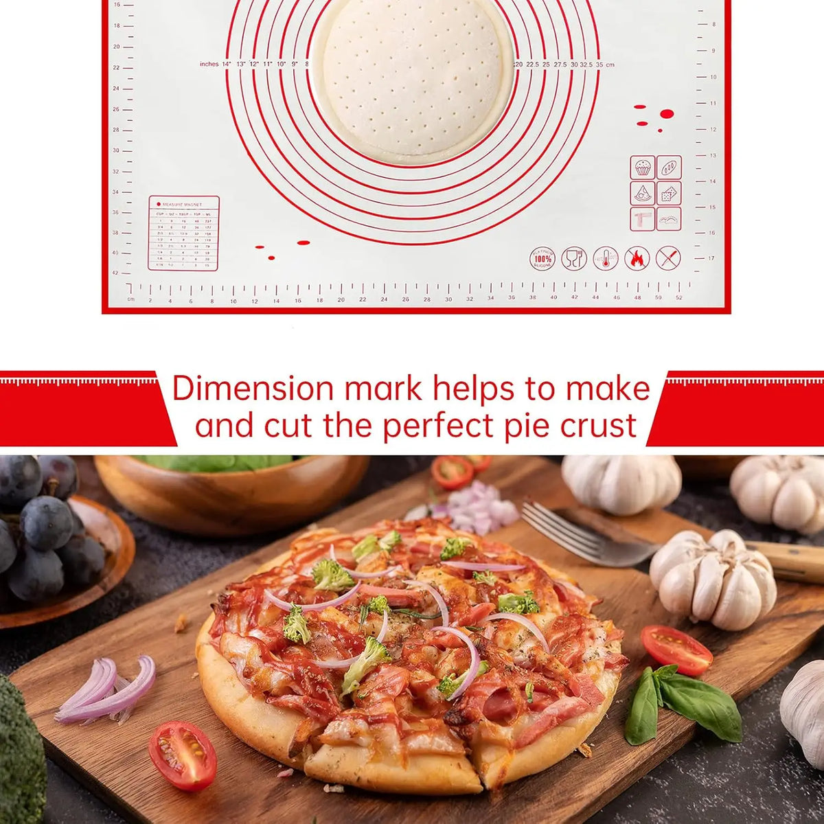 Non Slip Silicone Pastry Mat Measurements Nonstick Thick