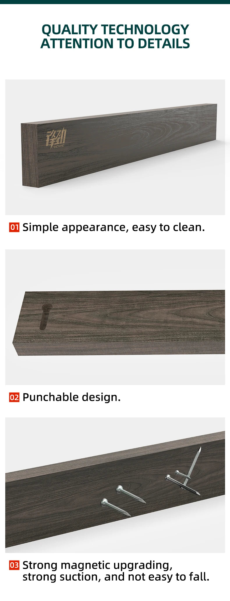 Powerful Wooden Strip Magnetic Knife Holder Wall Mount