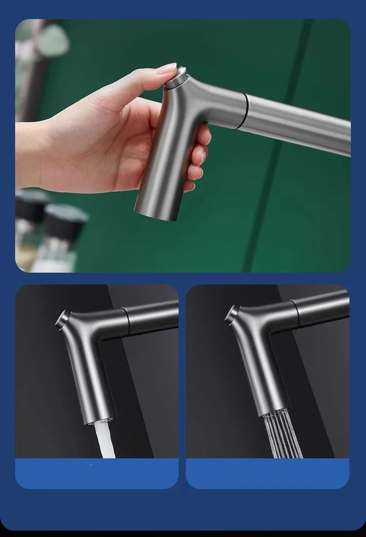 Brushed Gold Pull Out Faucet Tap Brass Crane