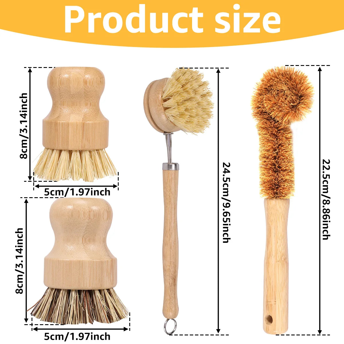 3/5pcs Wooden Dish Brush Replaceable Long Handle Cleaning