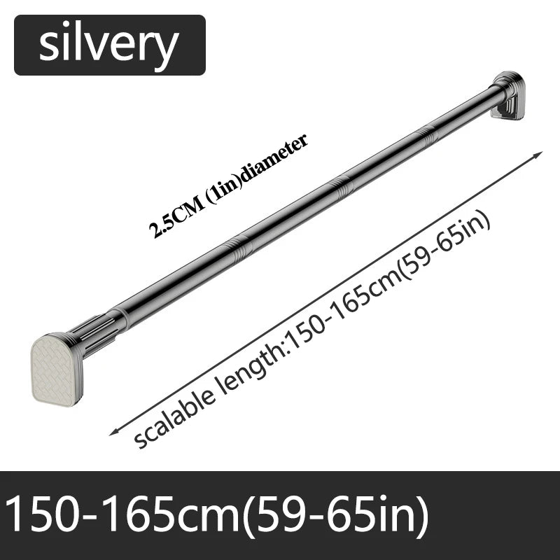 Silvery Adjustable Stainless Steel Shower Curtain Rod Clothes