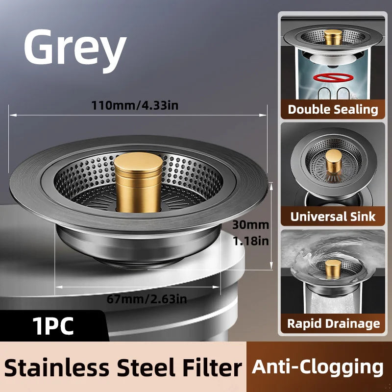 Universal Sink Strainer Stainless Steel Pop-Up Drain Plug