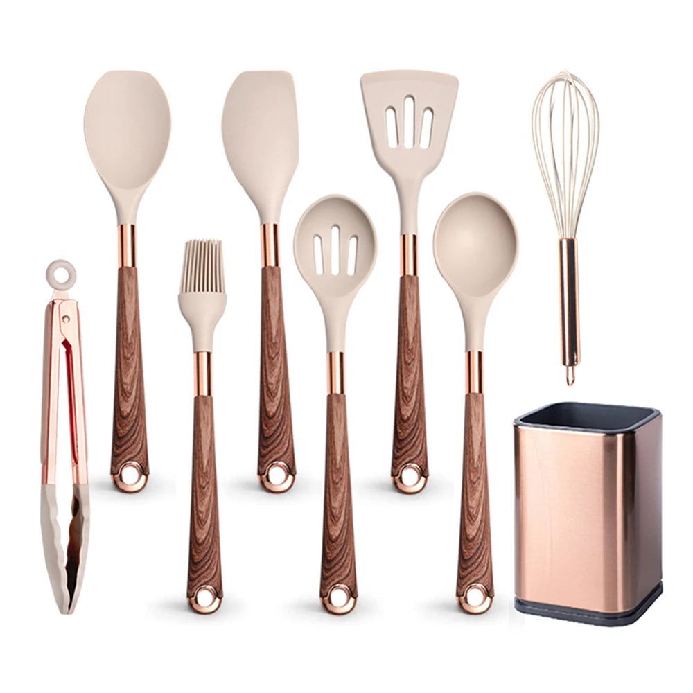 Gold Plated Handle Silicone Cooking Utensils Non-Stick Bpa