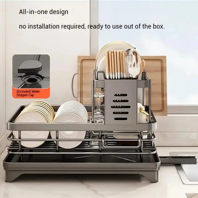 Adjustable Over-Sink Dish Rack Stainless Steel Drain Board