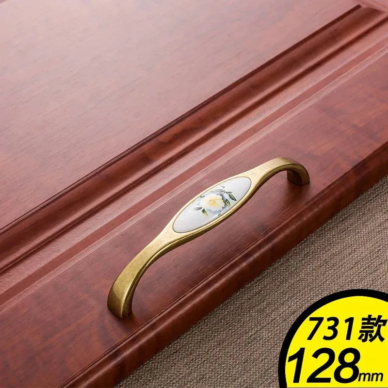 European Green Flower Ceramic Handles Cabinet Storage Dressers