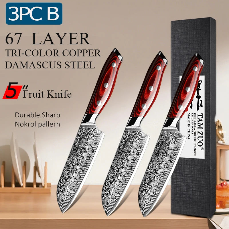 Tamzuo Santoku Knife Japanese Hand Forged Damascus Steel