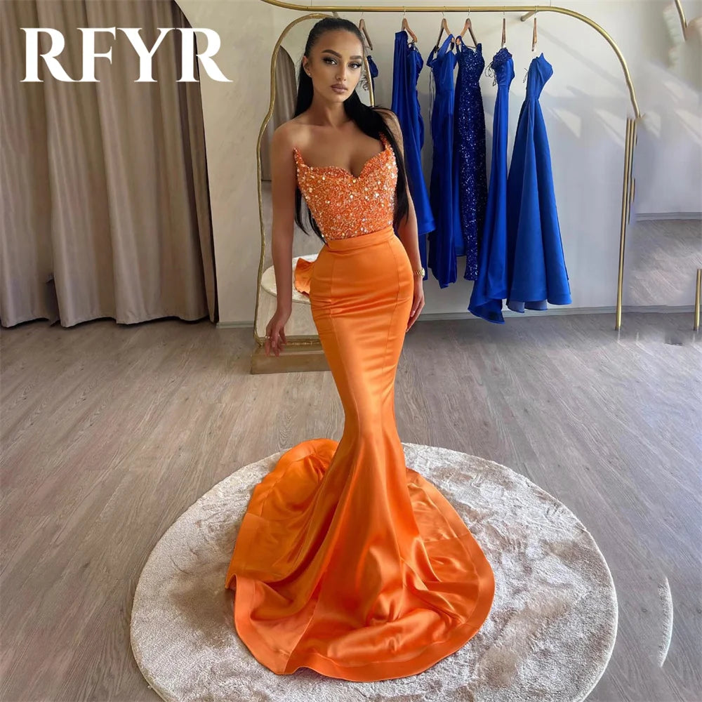 Rfyr Mermaid Sexy Special Occasion Dresses Orange Glitter
