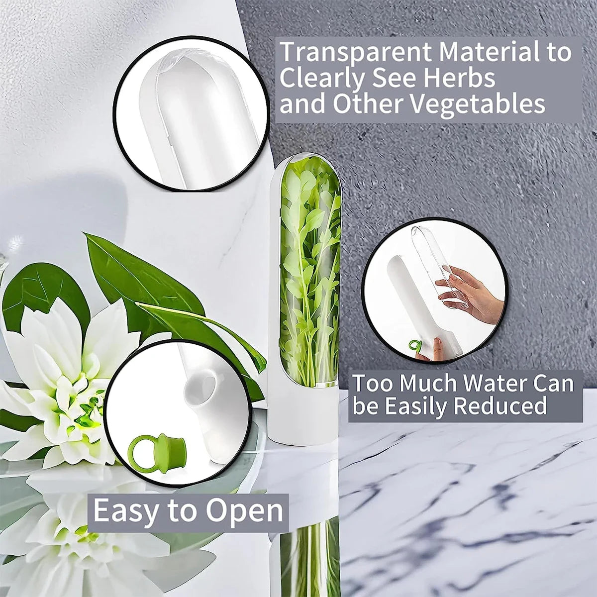 1/2/3pcs Green Fresh Herb Keeper Vanilla Vegetables Fresh