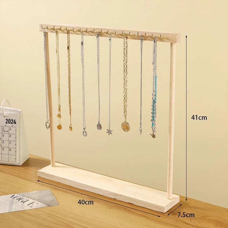 Jewelry Organizer Display Stand Solid Wood Necklace Hanging