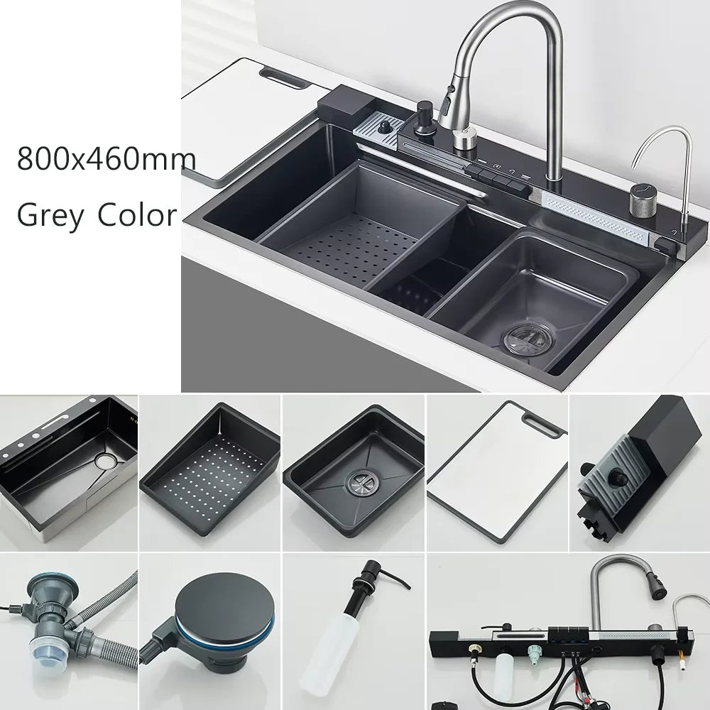 Stainless Steel Waterfall Sink Large Slot Integrated Digital