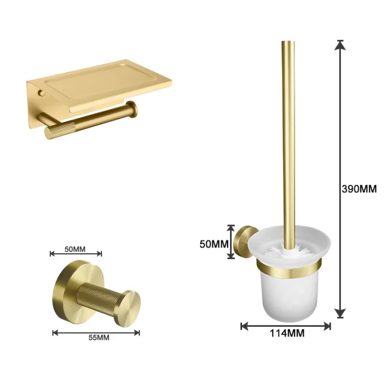 Bathroom Hardware Brushed Gold Knurled Brass Kit Towel