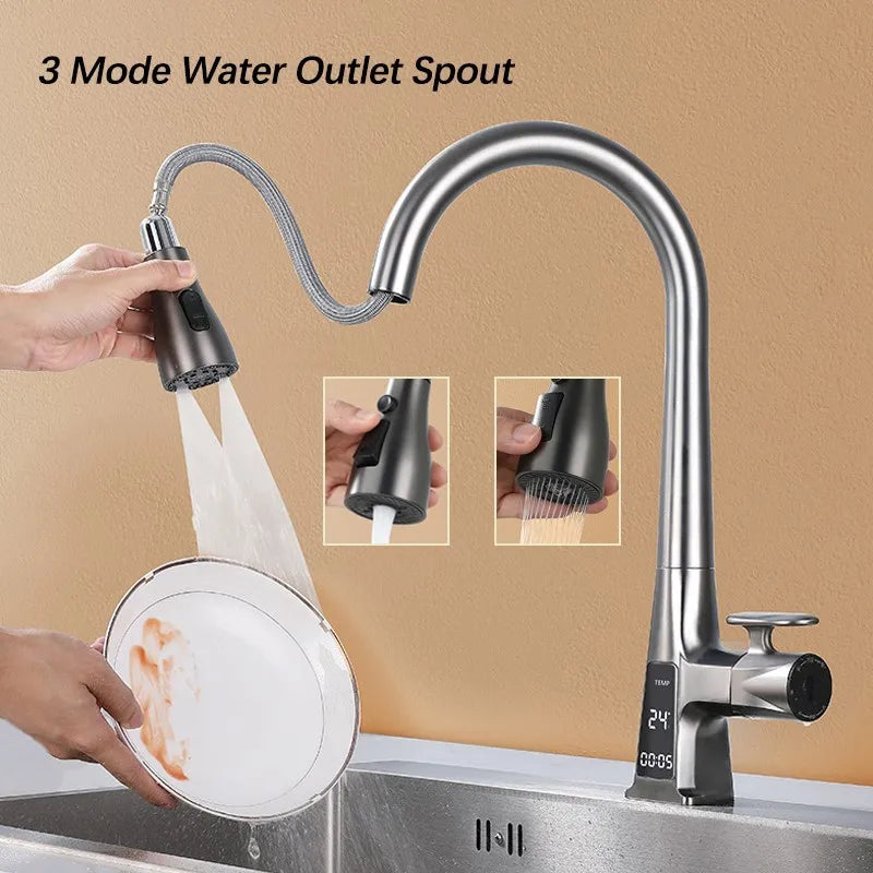 Pull Out Faucet Sensor Touchless Digital Display Water