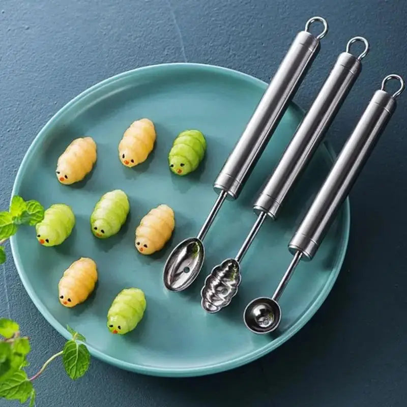1pcs Fruit Carving Spoon Stainless Steel Waviness Baller