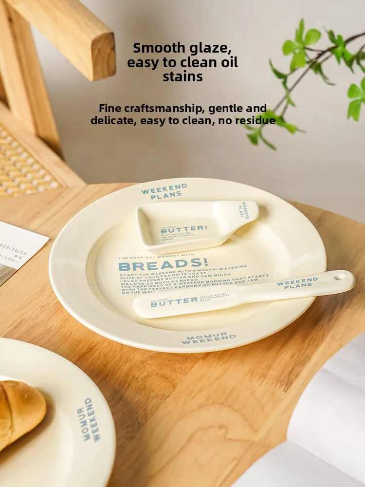 French Style Ceramic Breakfast Plate Butter Knife Dip