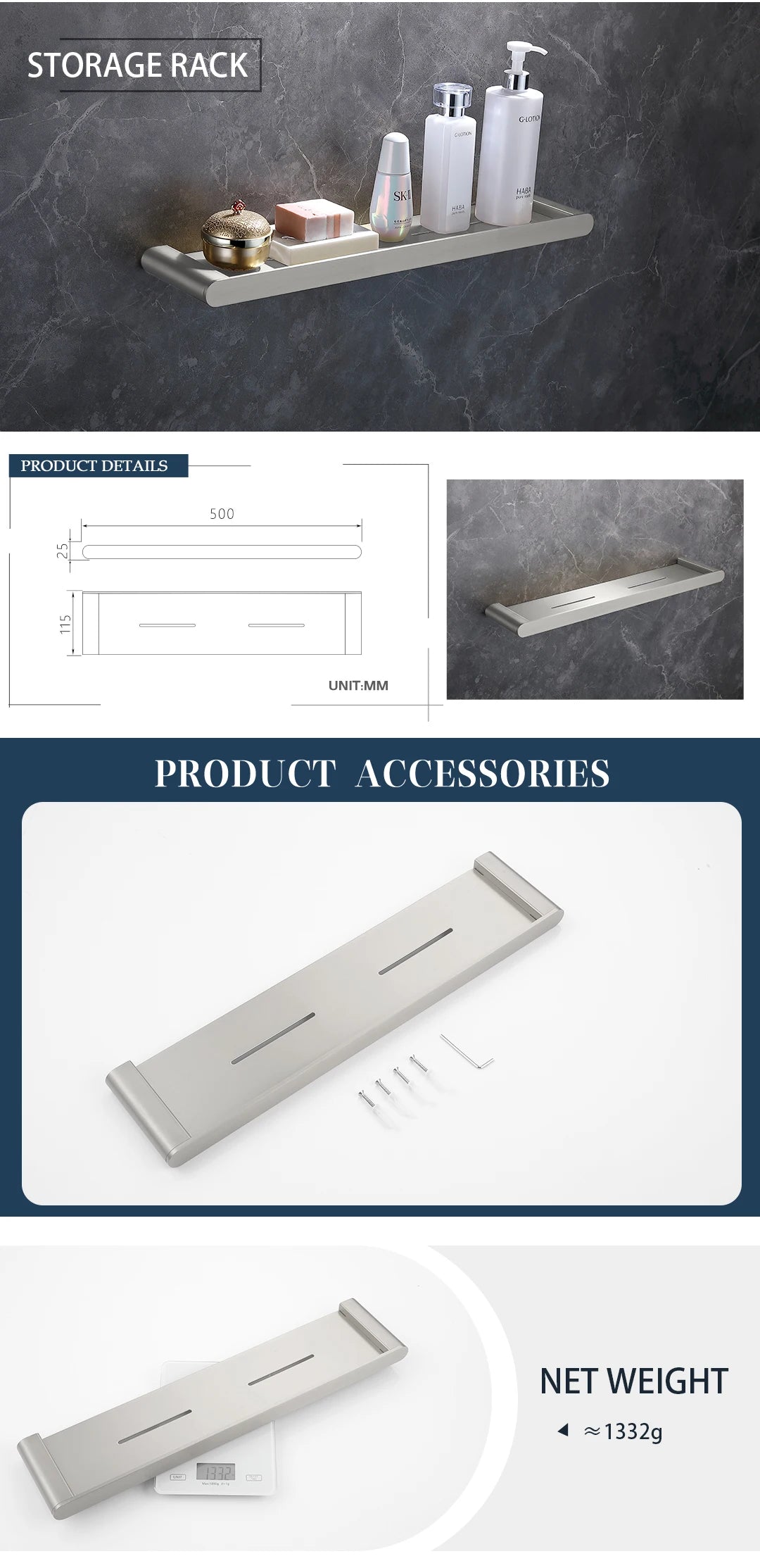 Brushed Towel Ring Holder Bar Rack Brush/Paper Holder