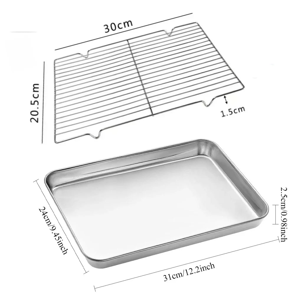 304 Stainless Steel Baking Tray Grill Metal Rectangular