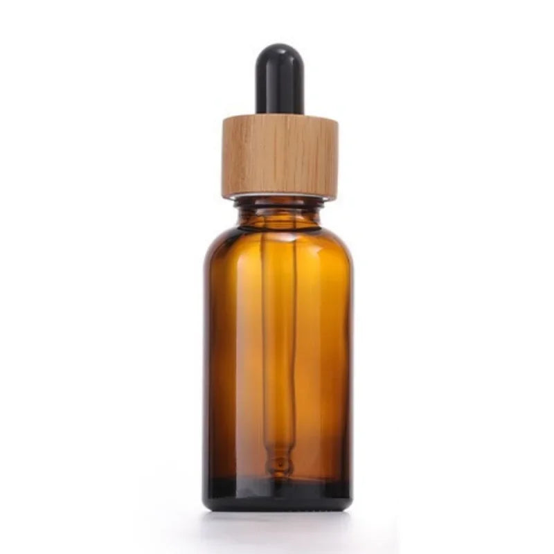 5ml-100ml Dropper Bottle Bamboo Wood Lid Brown Glass