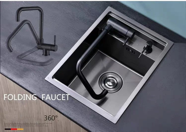 Nano Hidden Bar Sink Black Folding Faucet Silvery