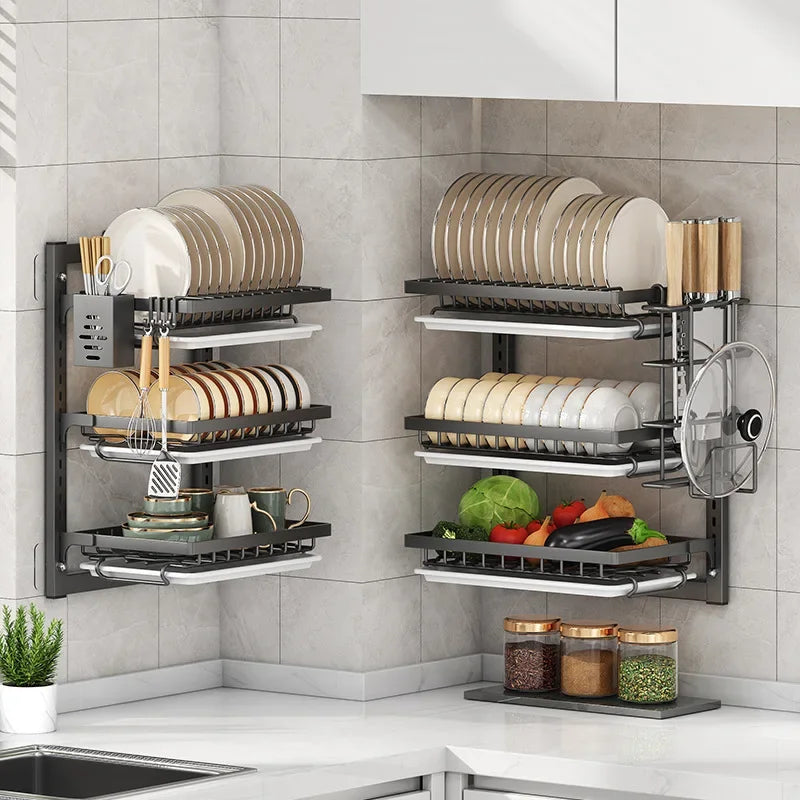 Wall-Mounted Dish Rack Organizer Drainboard Cutlery Storage