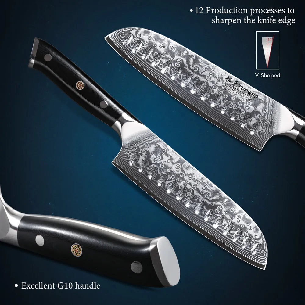 Japanese Style Santoku Knife Damascus Steel Professional Chef