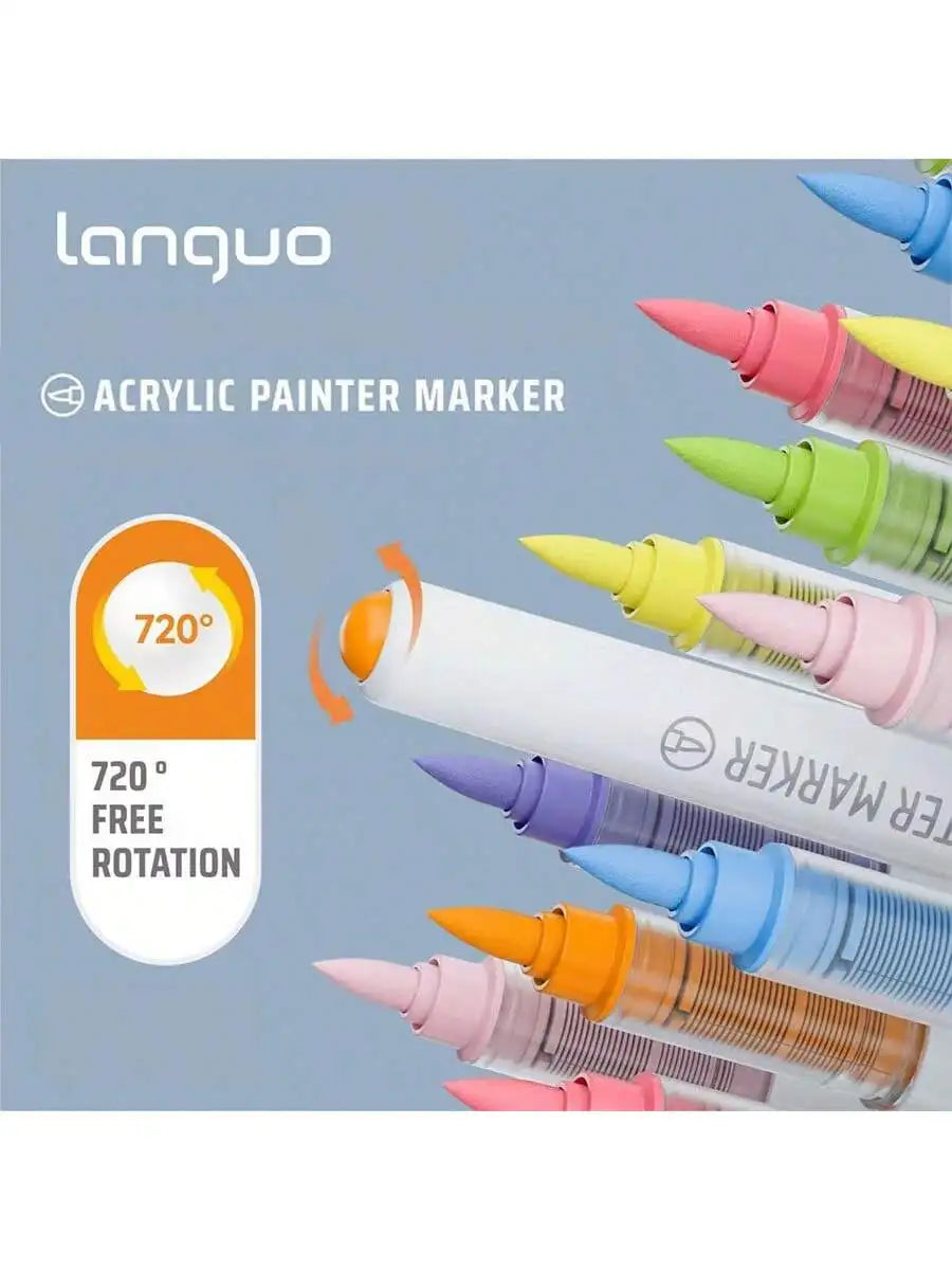 Languo 9pcs/Box Soft Brush Acrylic Marker Pen Diy
