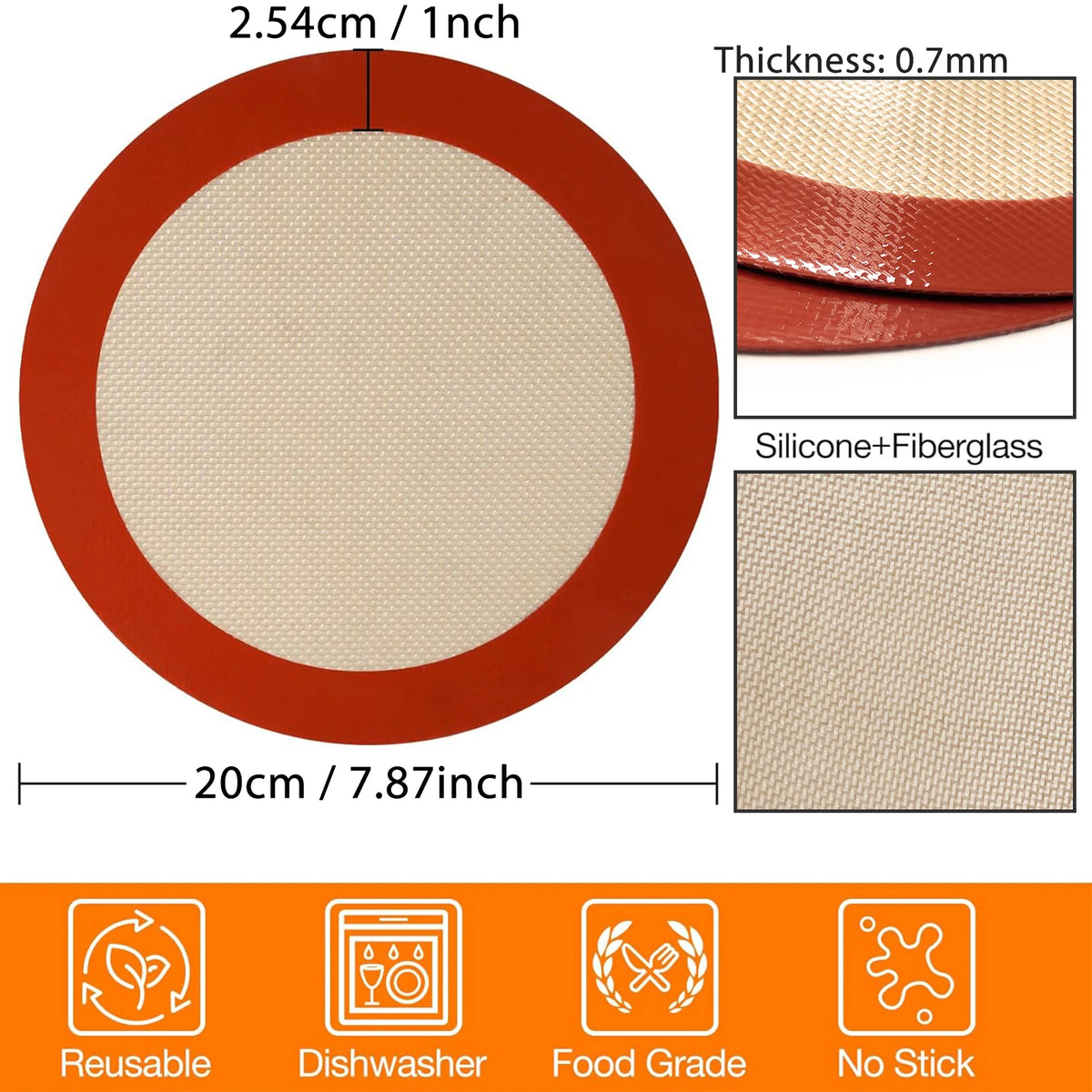 8/9/10inch Round Silicone Baking Mat Non-Stick Reusable Sheet