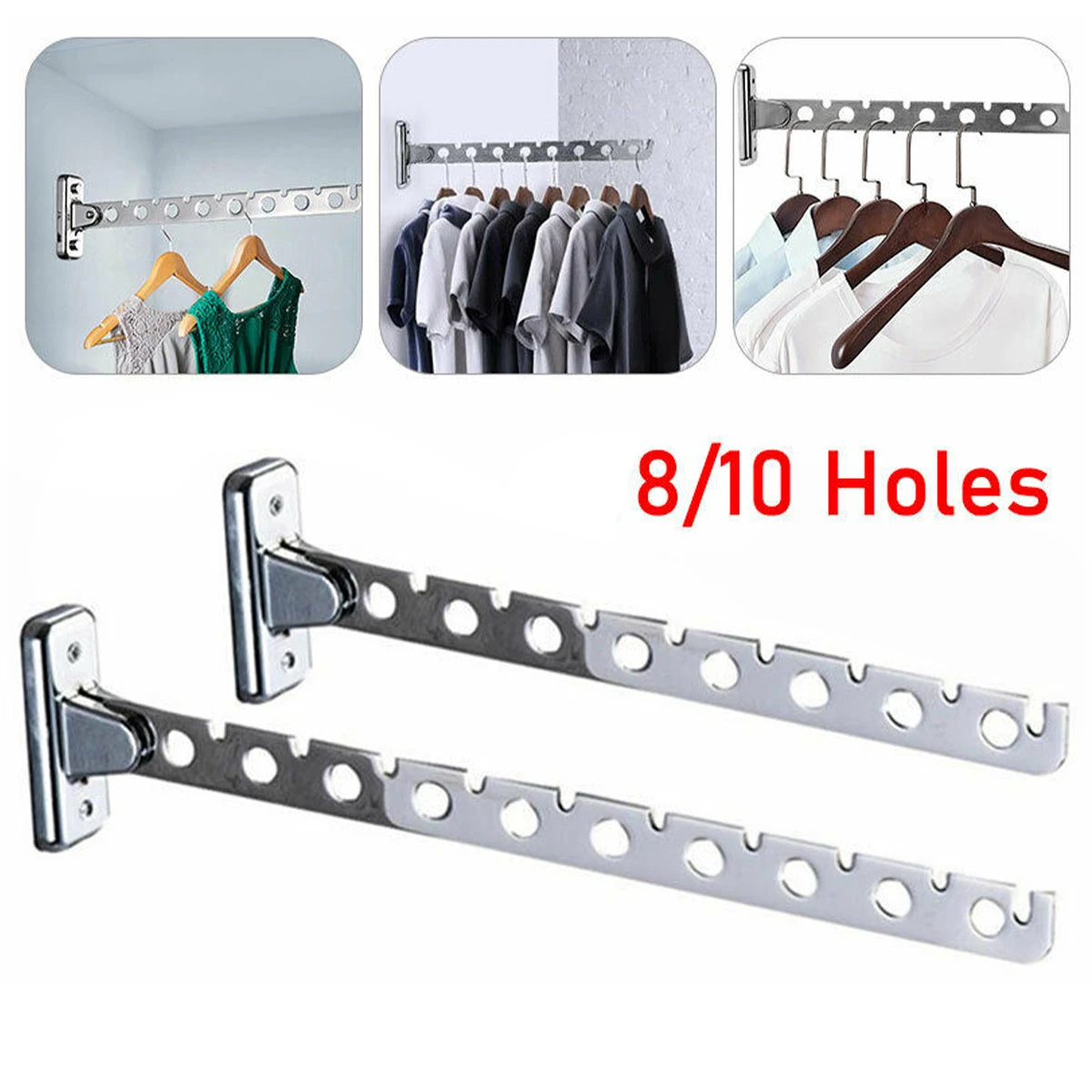 8/10 Holes Stainless Steel Clothes Hooks Wall Mounted