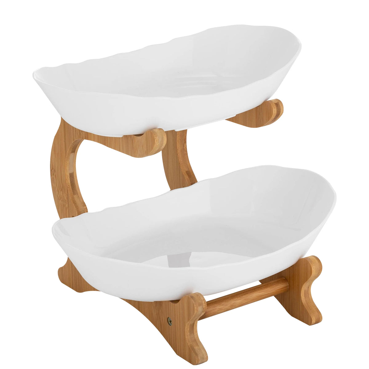 2-Tier Fruit Bowl Bamboo Fruit Basket Stand Food-Grade